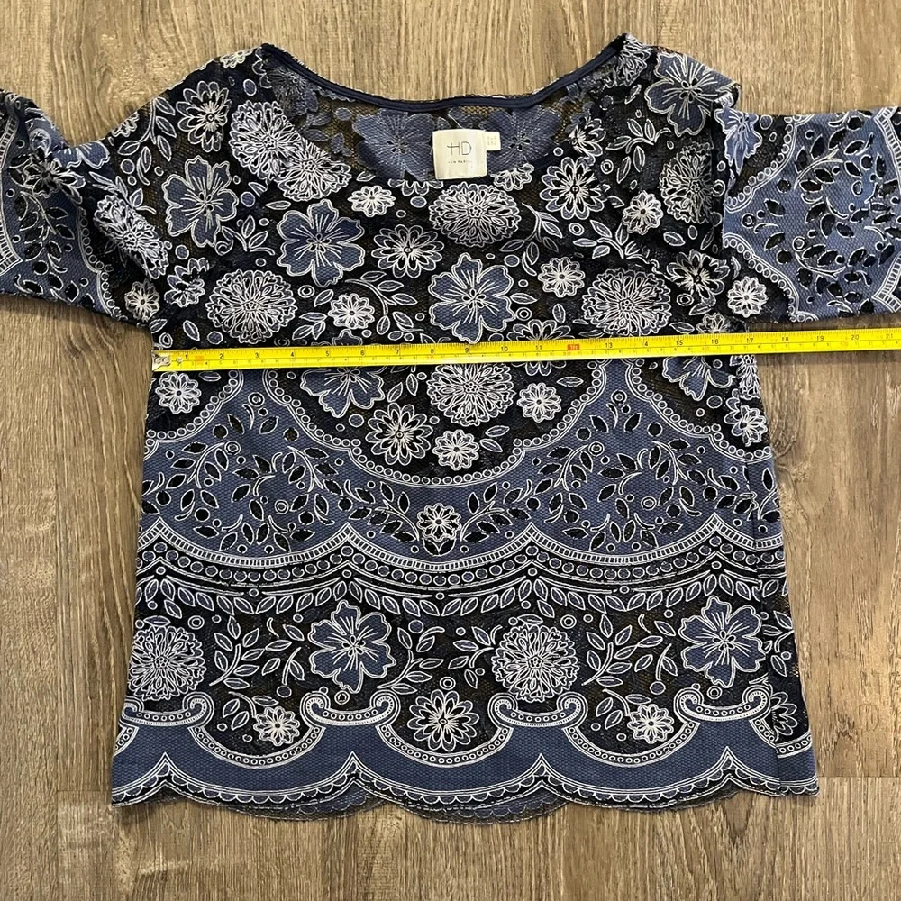 Anthropologie HD In Paris Montmartre Blue Lace Overlay Blouse Top